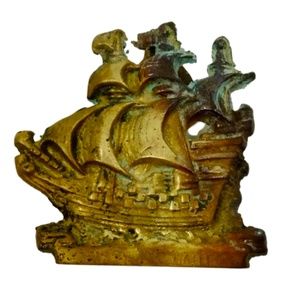 VINTAGE BRONZE SPANISH GALLEON SHIP DOOR KNOCKER~2.8" x 2.6"